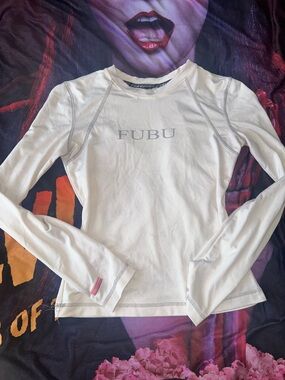 FUBU Cream Long Sleeve Crewneck with Subtle Gray Logo